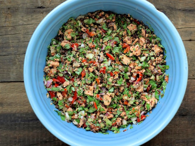 5858 cilantro salmon stacks mixed ingredients with quinoa not lentils